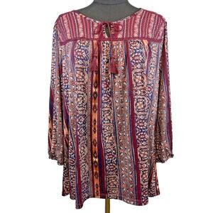 Style & Co‎ Womens Top Plus Size 1X Fall Boho Cottage Peasant Crochet Detail